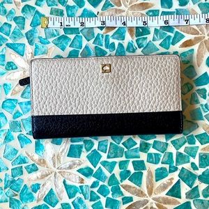 Kate Spade Beige and Black Compact Bifold Leather Wallet